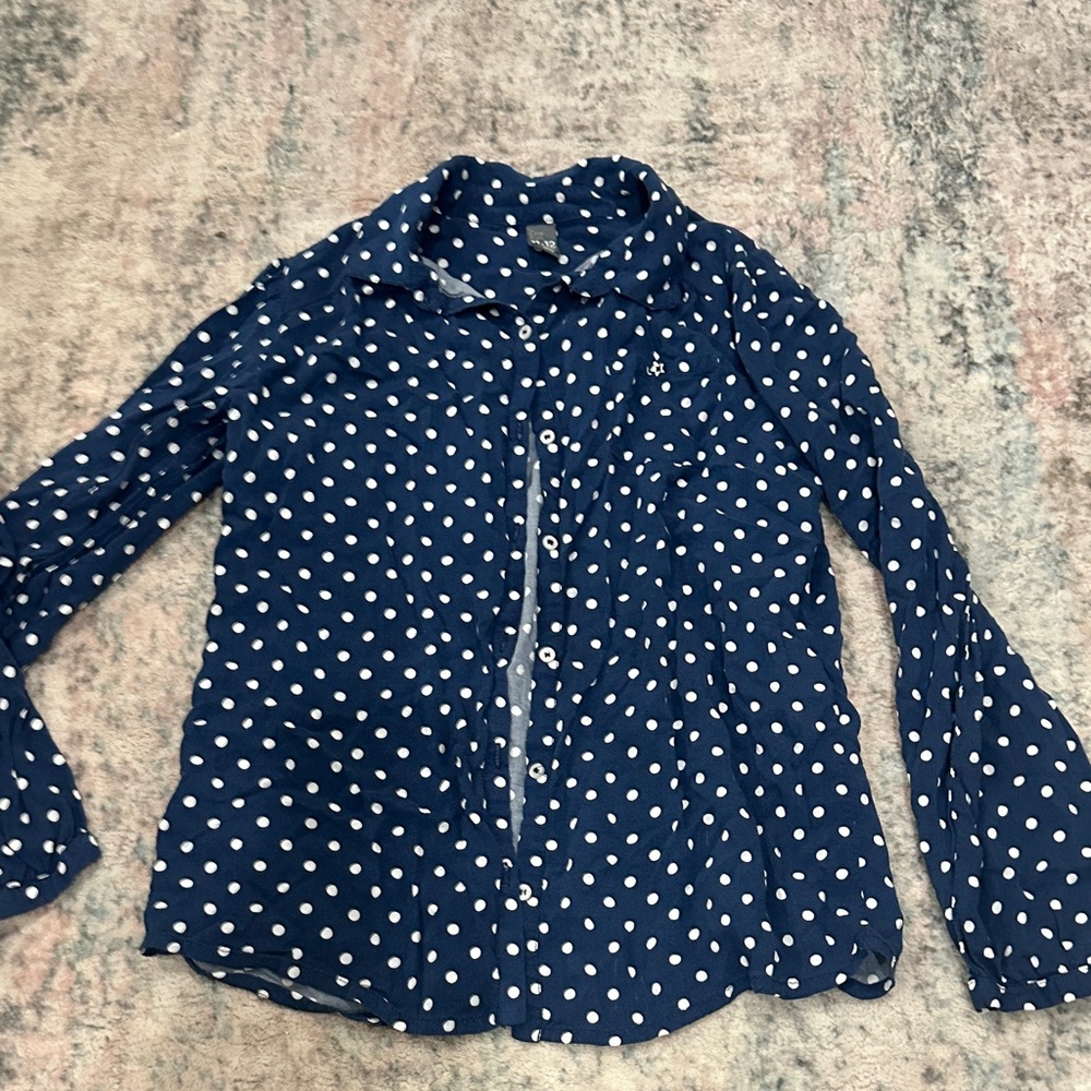 Zara Kids Navy Blue Polka Dot Button Down Shirt